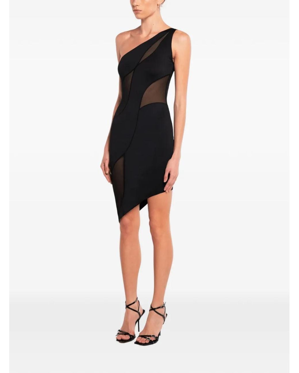 OW Collection Black Robe Courte Curve À Design Asymétrique