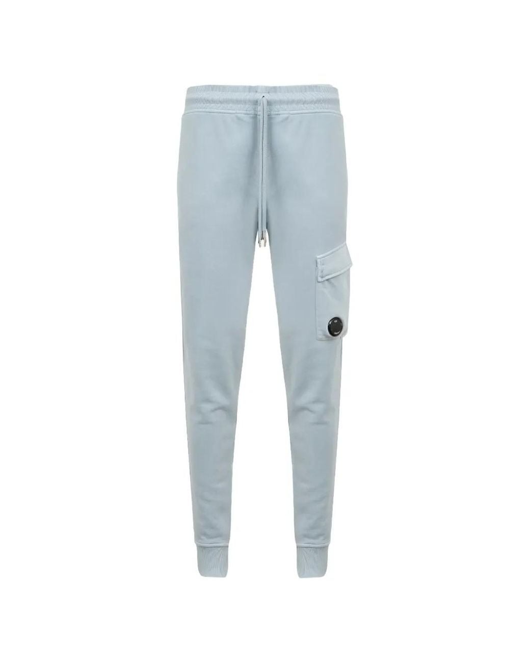 C P Company Blue Cotton Diagonal Fleece Cargo Lens Sweatpants for men