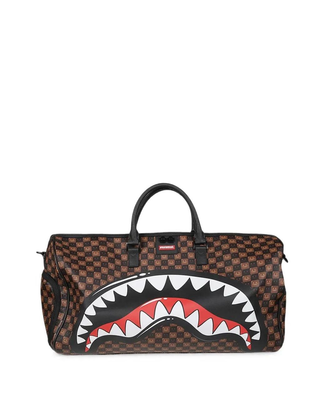Sprayground Brown Shark Mouth Checkered Holdall for men