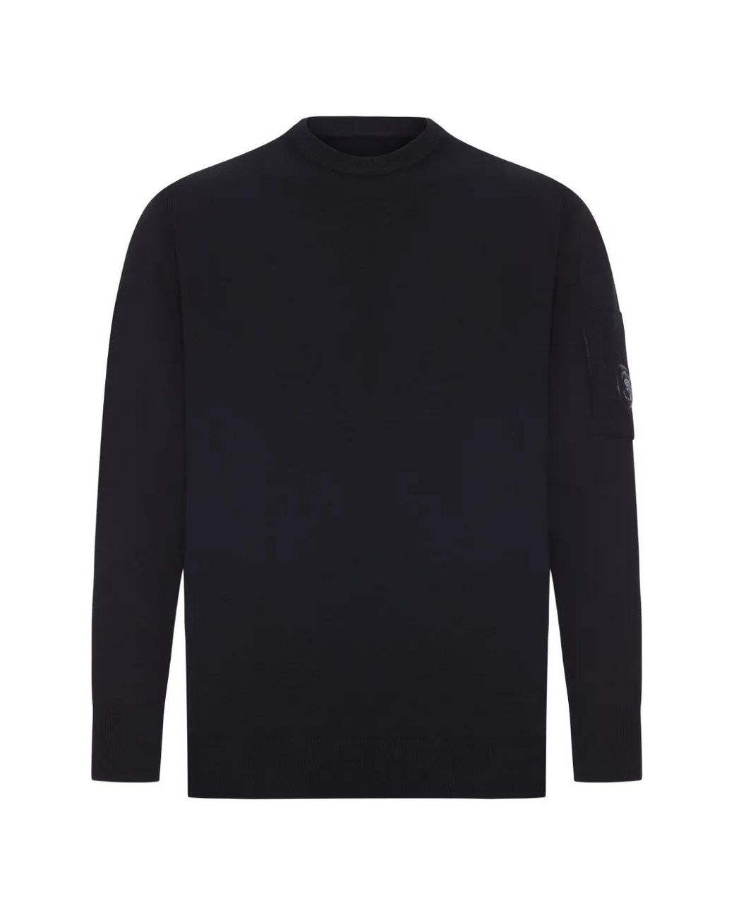 C P Company Blue Extrafine Merino Wool Crewneck Lens Sweater for men