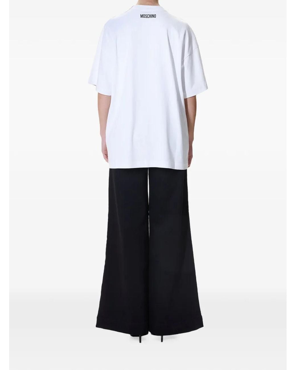 Moschino White Slogan-Print Drop-Shoulder T-Shirt