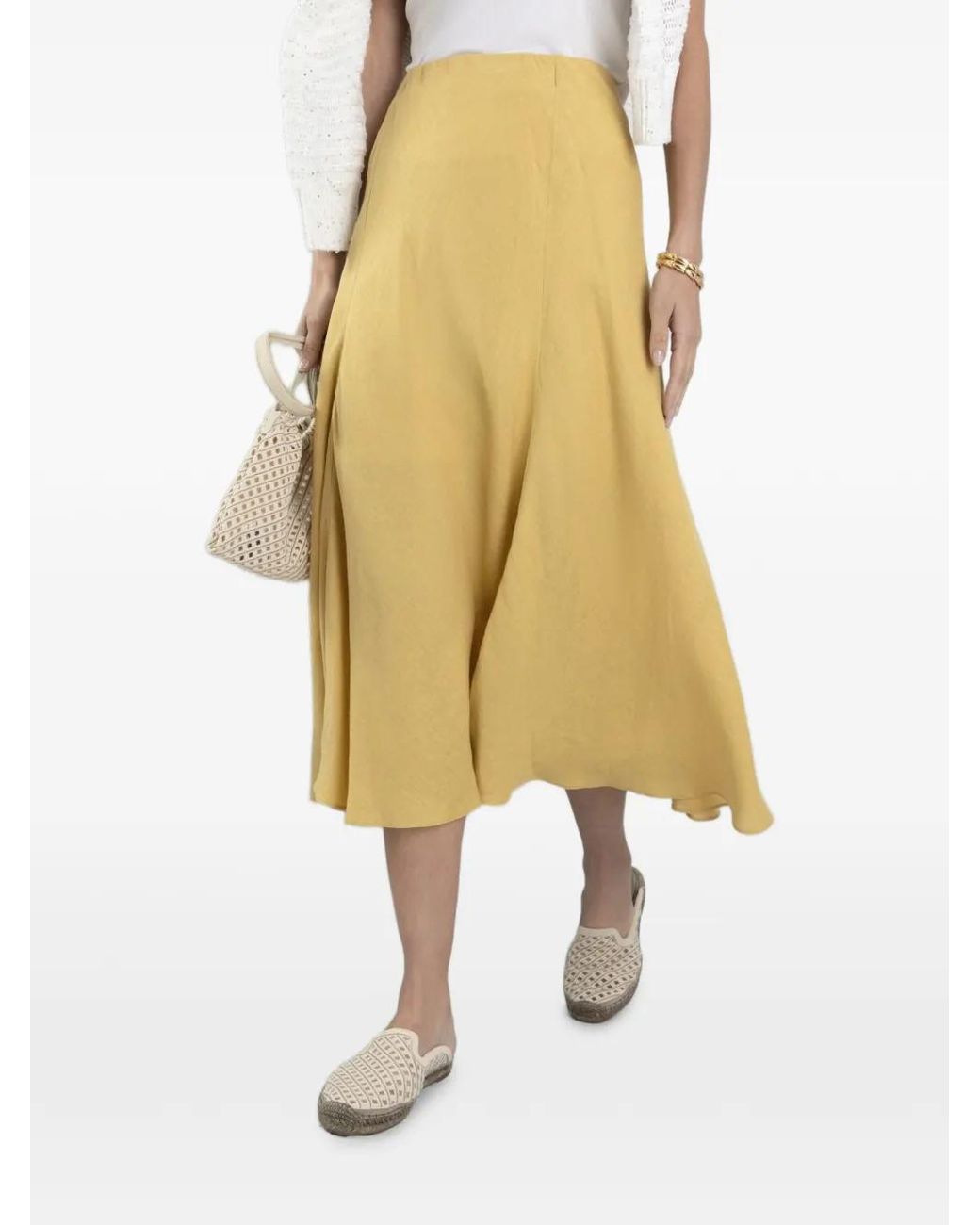 Brunello Cucinelli Yellow Flared Midi Skirt