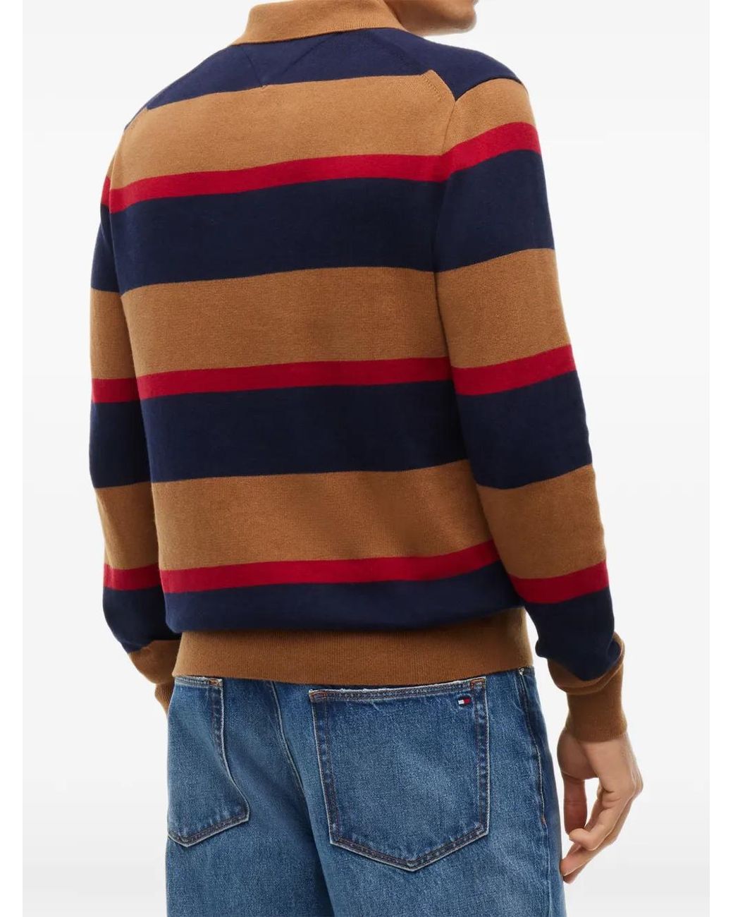 Tommy Hilfiger Orange Striped Polo-Collar Sweater for men