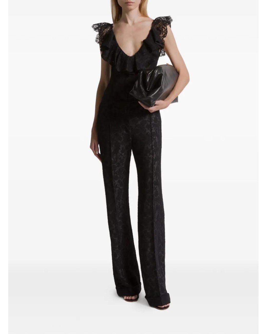 Alberta Ferretti Black Floral-Pattern Trousers