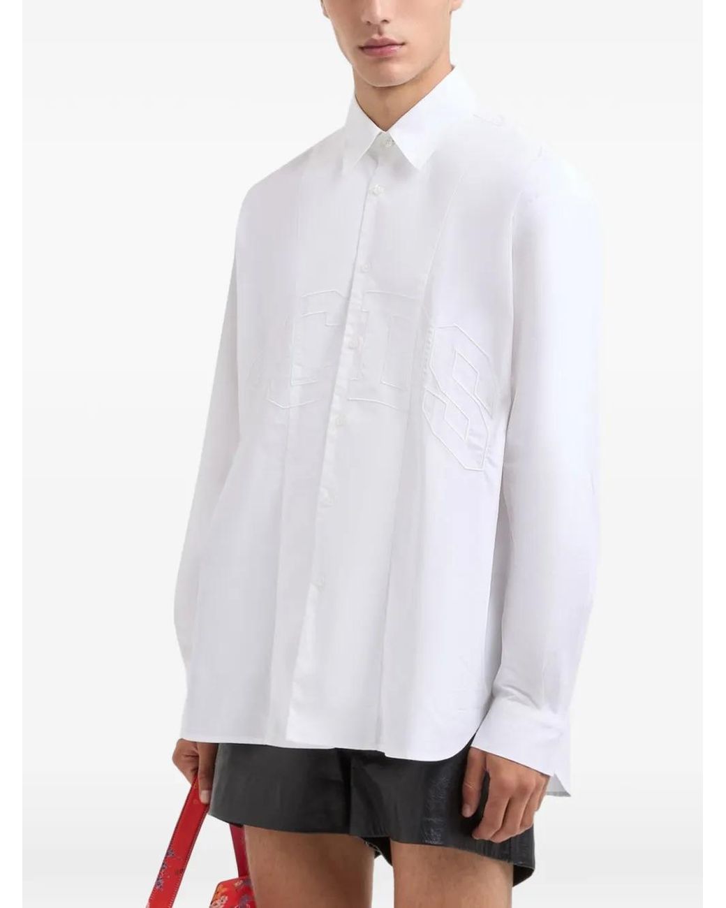 Gcds White Logo-Embroidered Poplin Shirt for men