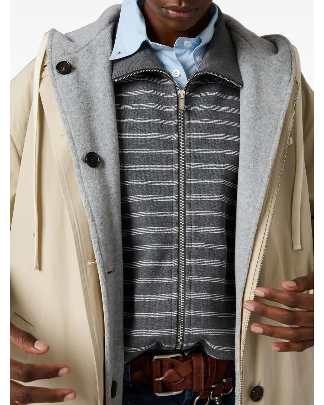 Miu Miu Natural Single-Breasted Panama Cotton And Fleece Caban Jacket