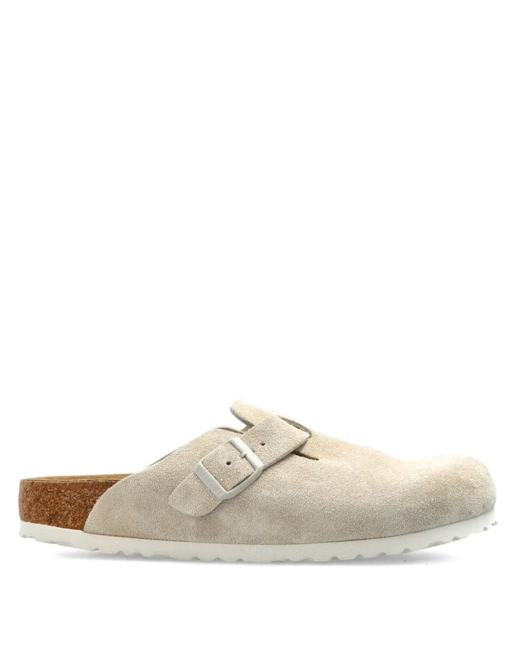 Birkenstock White Boston Suede Mules