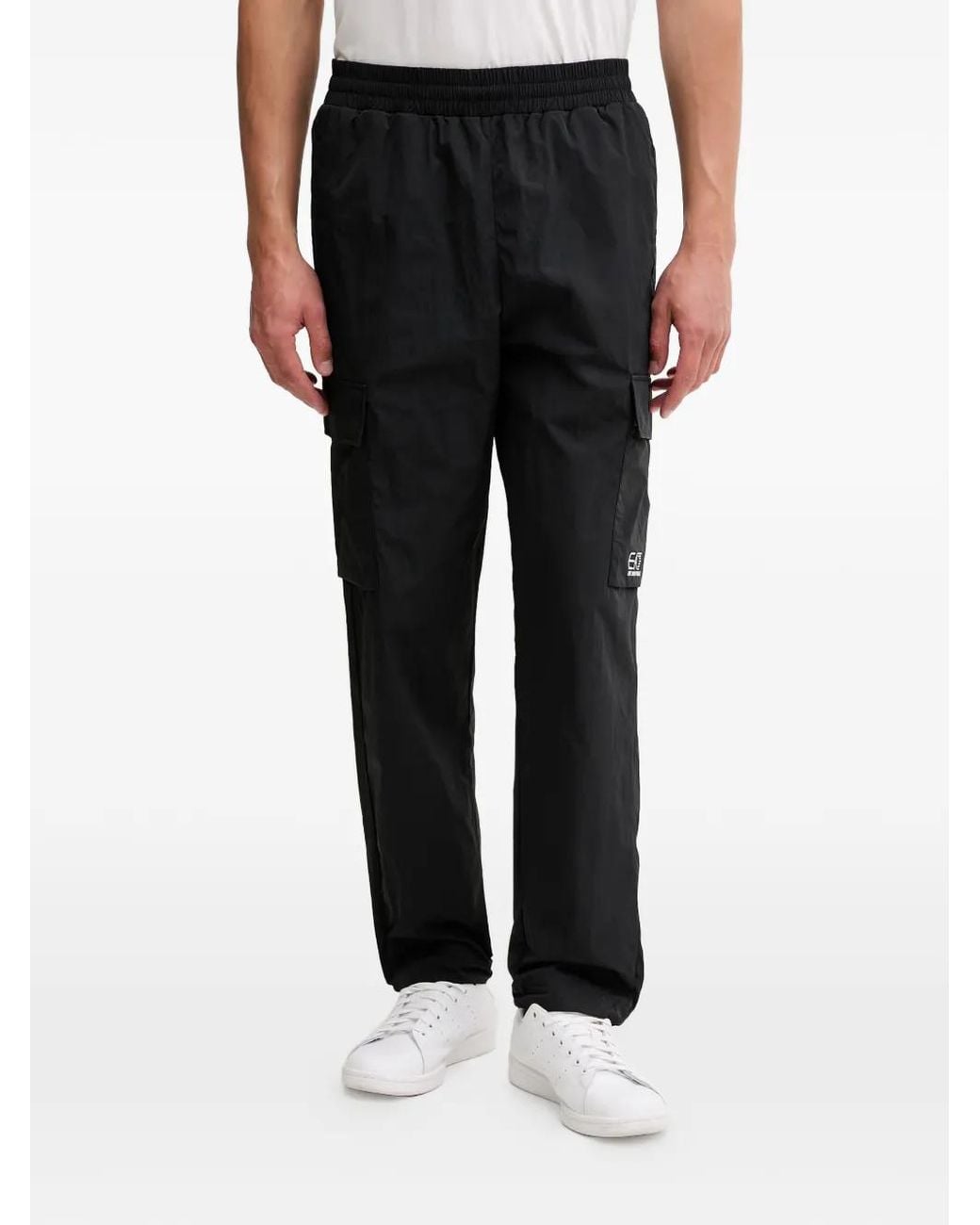 EA7 Black Logo-Print Cargo Pants for men