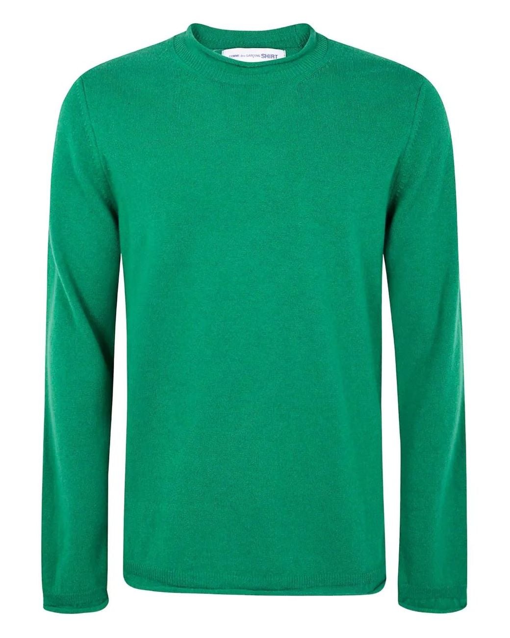 Comme des Garçons Green Wool Knit Sweater With Ribbed Cuffs And Hem for men