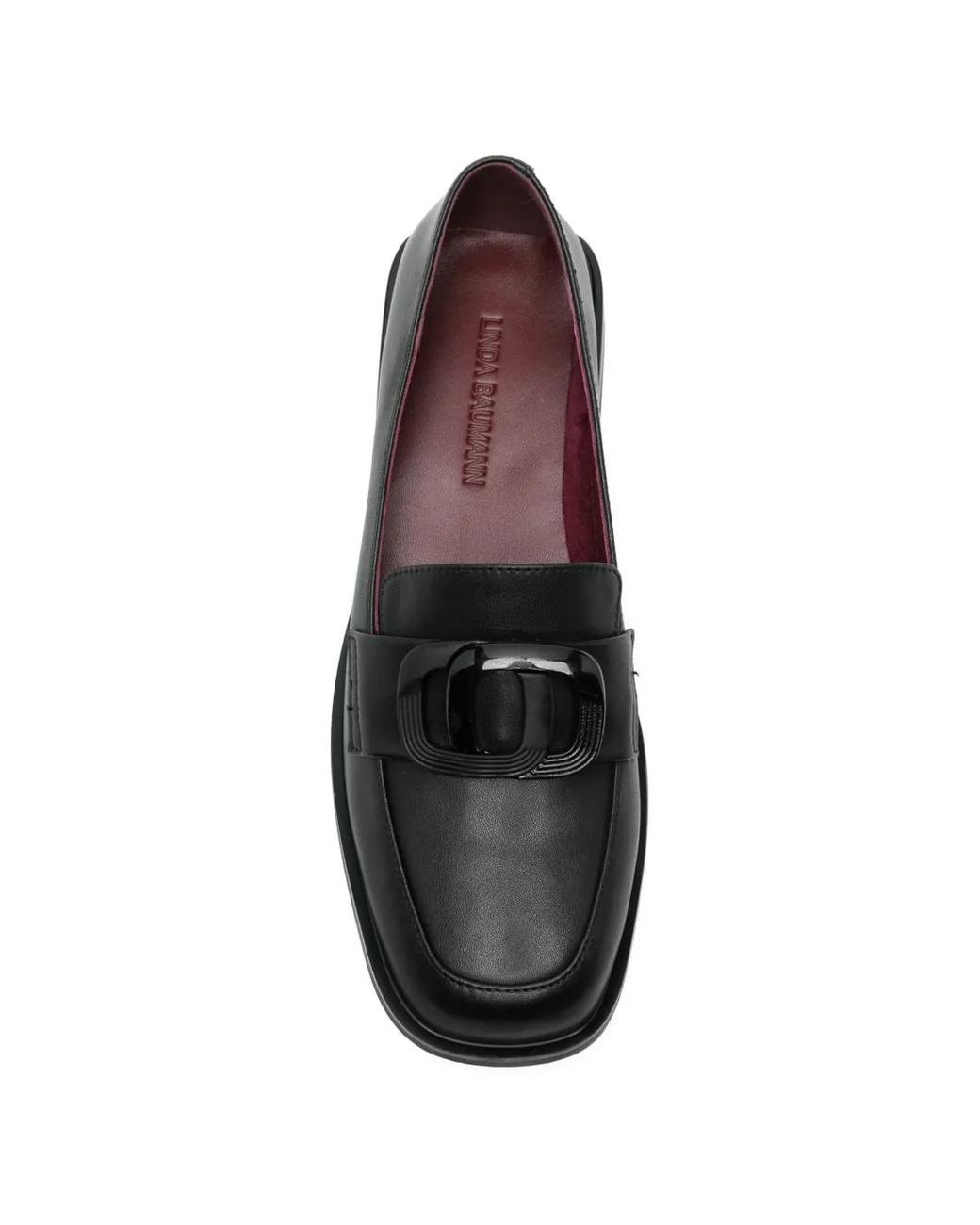 Linda Baumann Black Buckle-Detail Leather Loafers