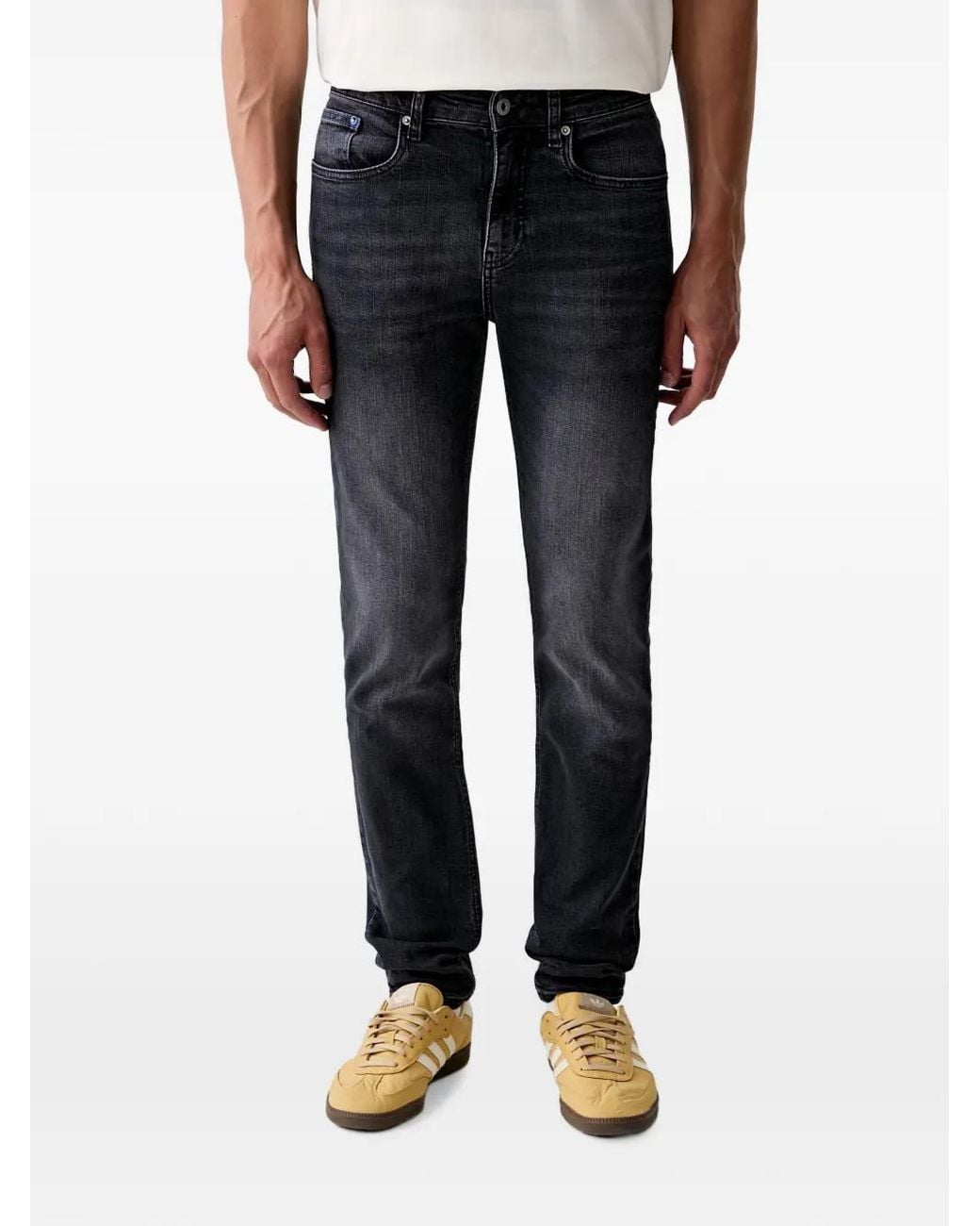 Karl Lagerfeld Black Logo-Print Whiskered Slim-Fit Jeans for men