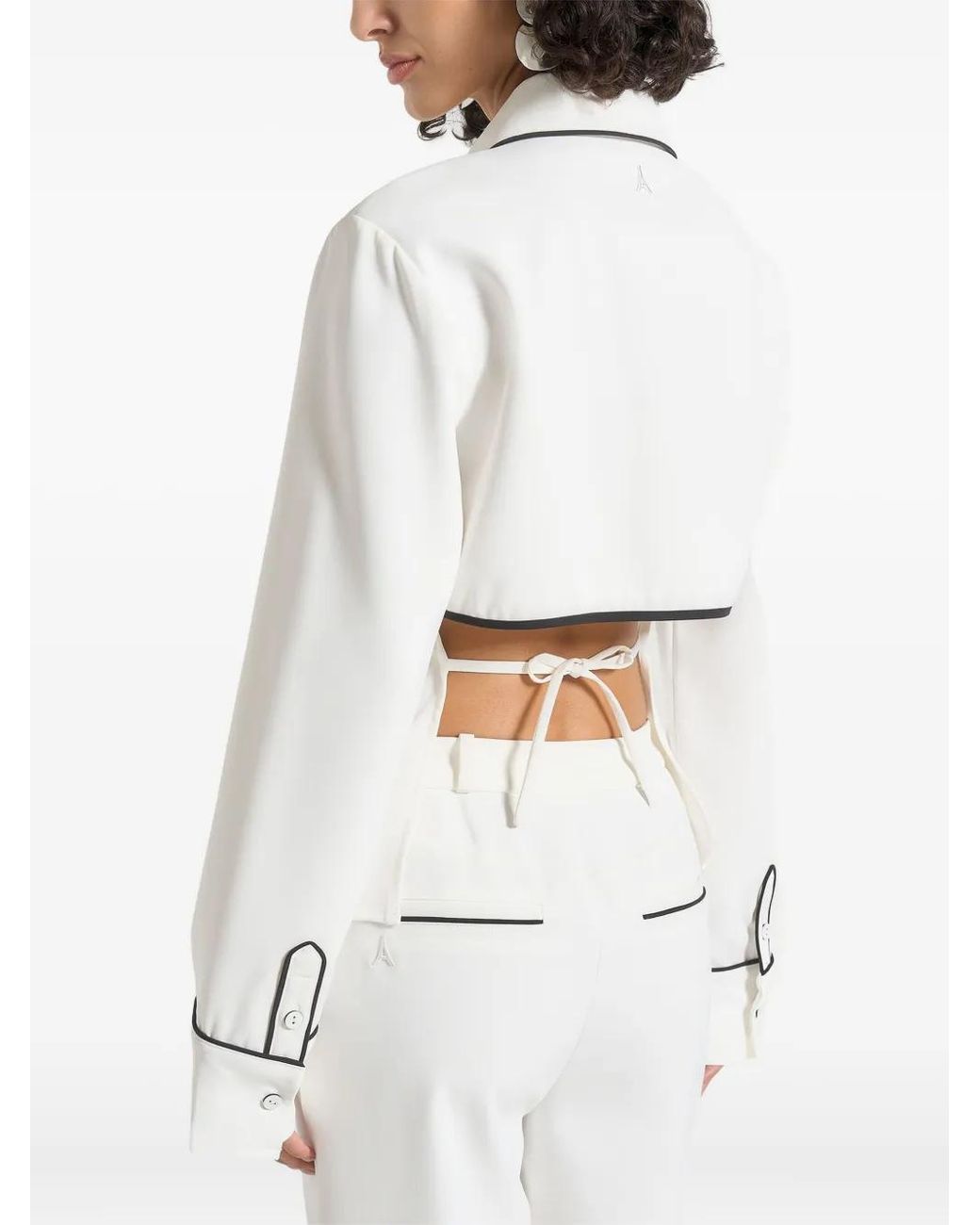 Manière De Voir White Contrast Piped Backless Tie Shirt
