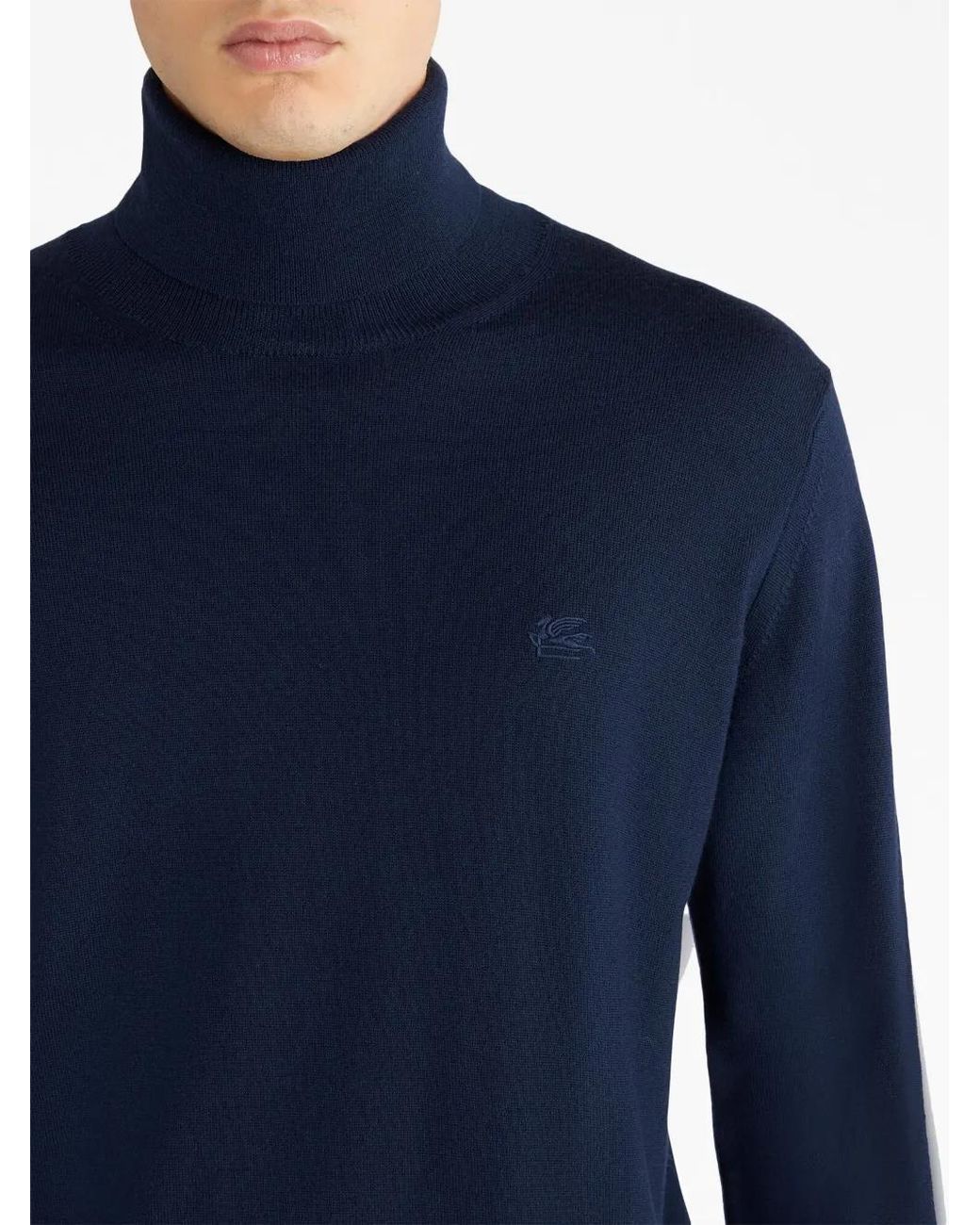 Etro Blue Roll-Neck Virgin Wool Jumper for men