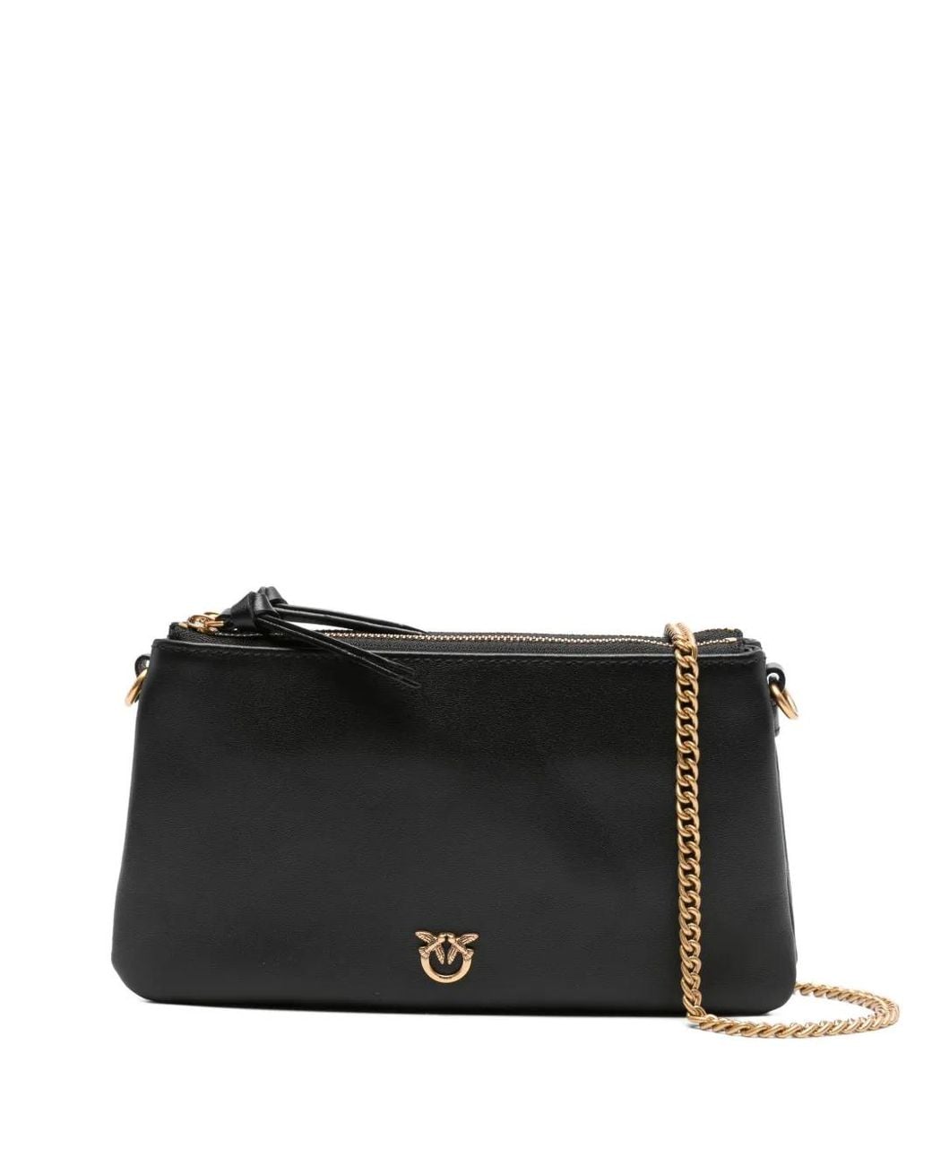 Pinko Black Small Double Leather Shoulder Bag