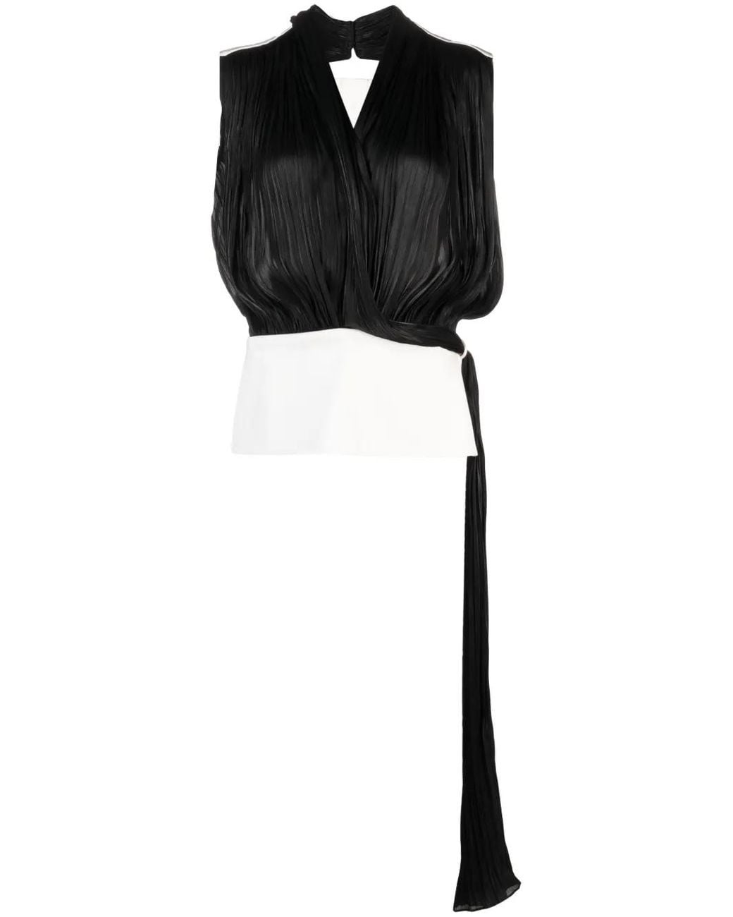 V:PM ATELIER Black Noemi Satin-Finish V-Neck Top