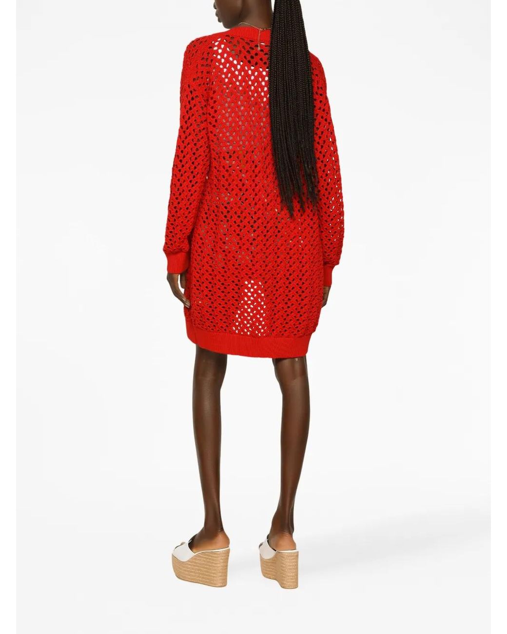 Dolce & Gabbana Red Open-Knit Cotton Cardigan