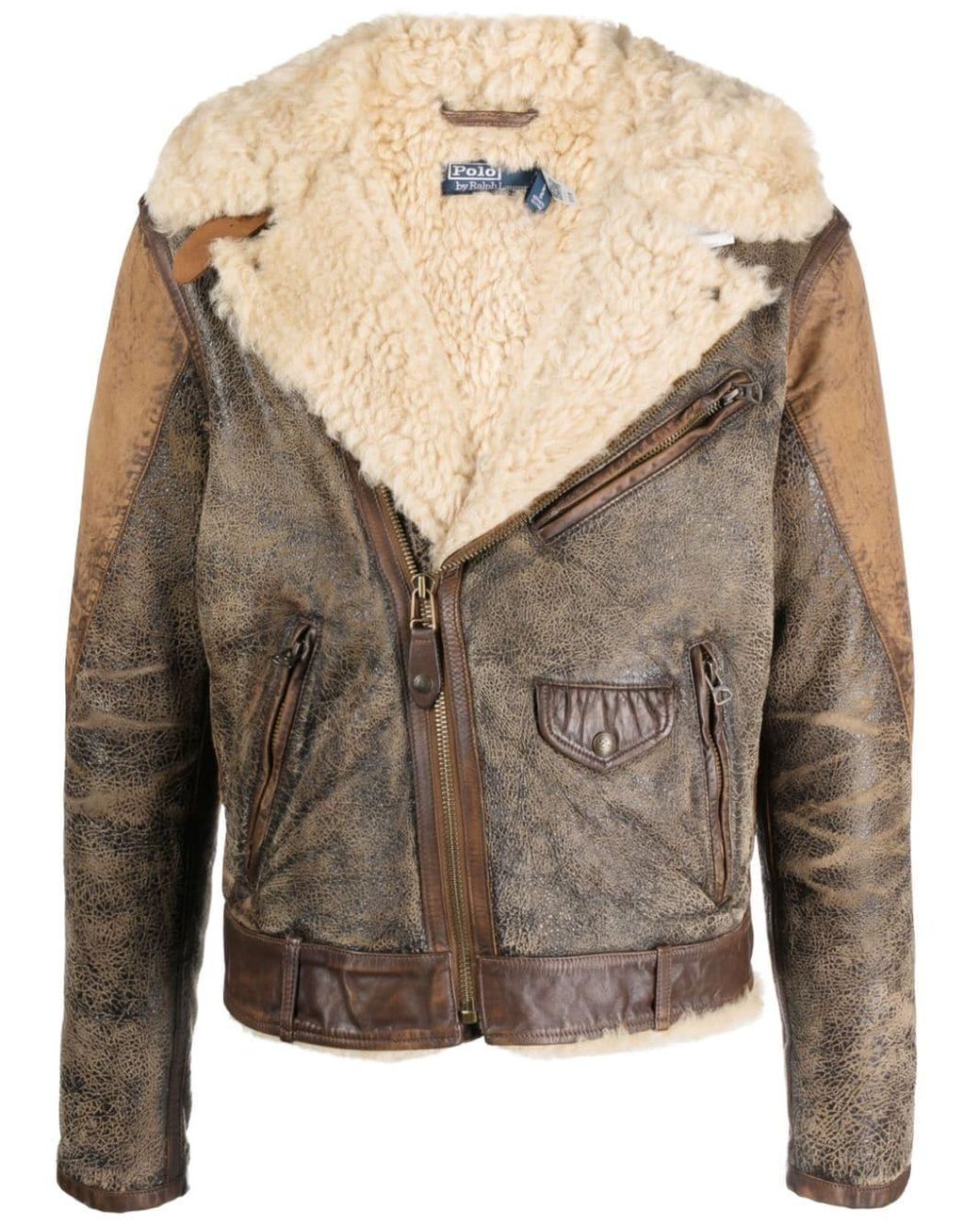 Polo Ralph Lauren Shearlinglined Panelledleather Biker Jacket in Brown for