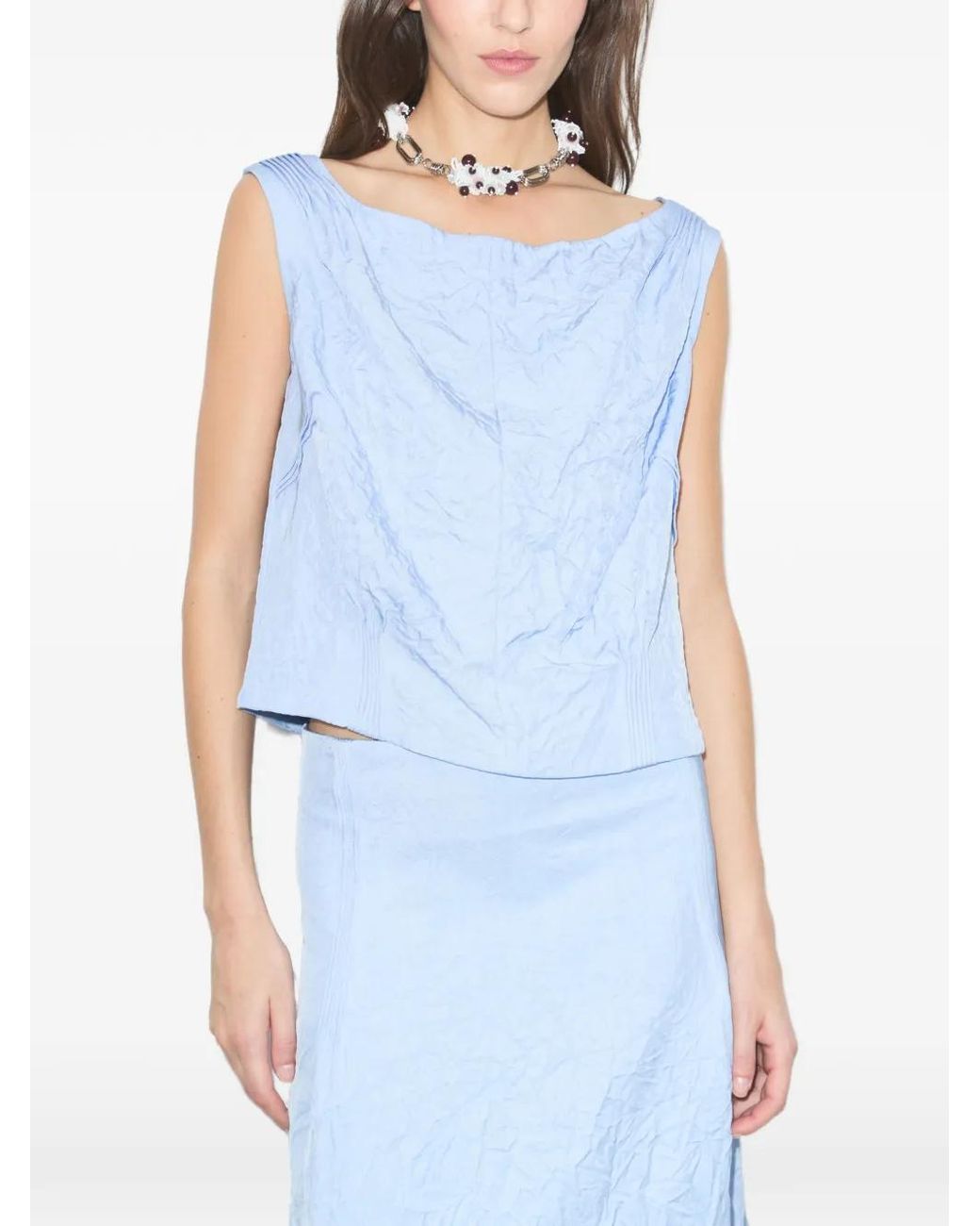 Tory Burch Blue Crinkled Viscose Top