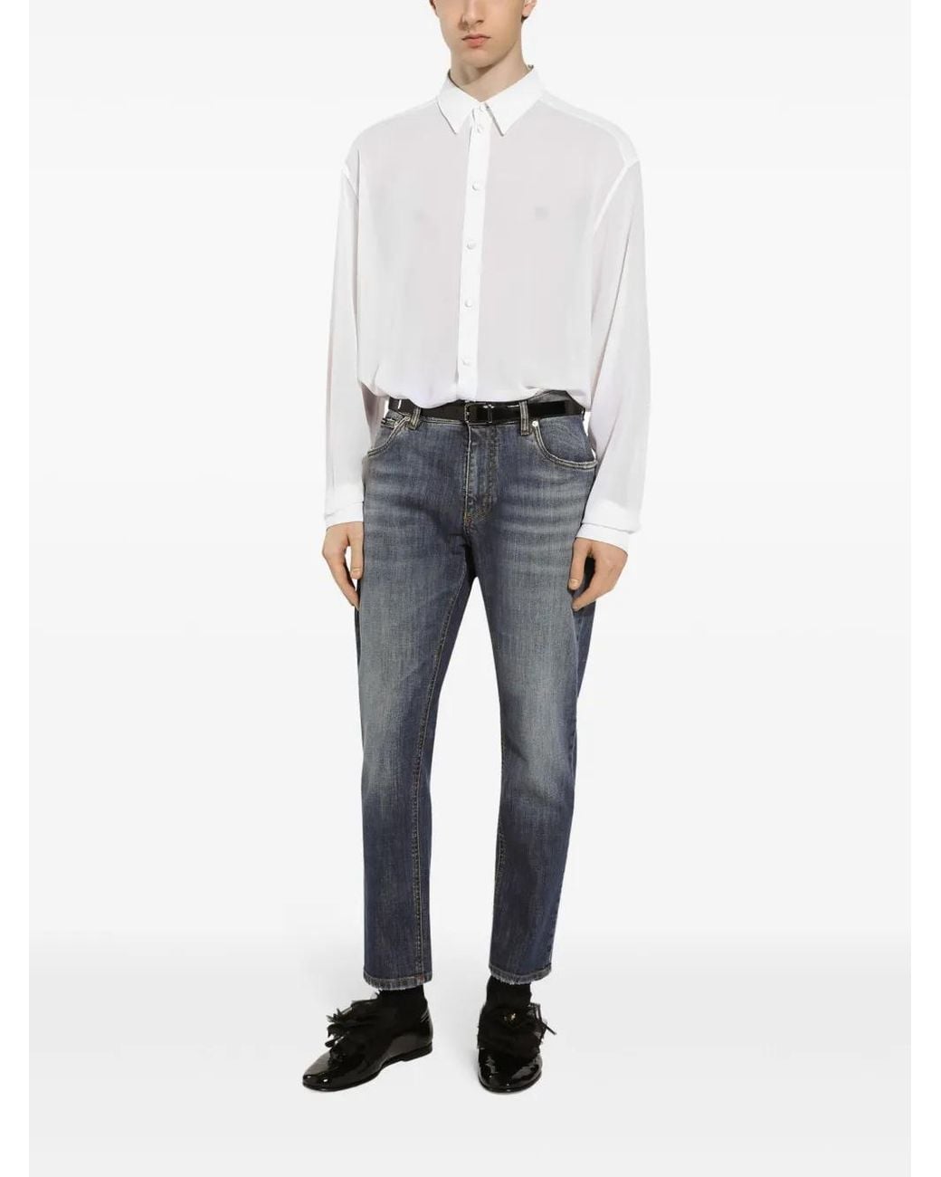 Dolce & Gabbana White Sheer Silk Crepe Shirt for men