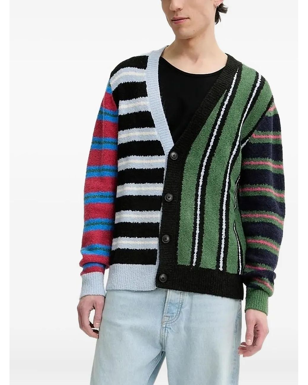 Desigual Black Striped Patchwork Cardigan