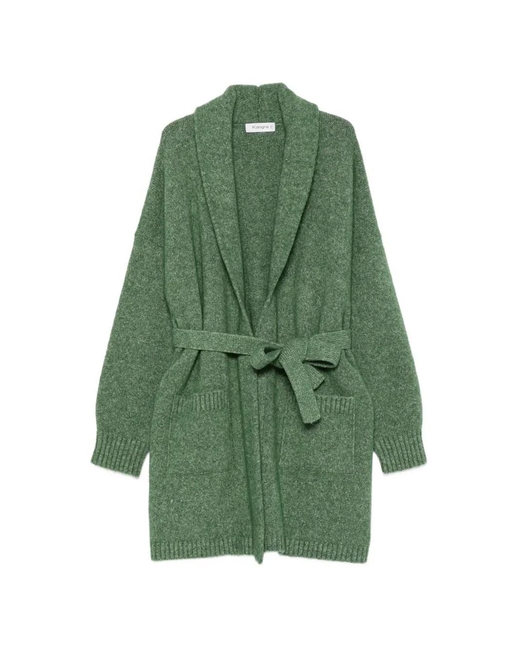 Kangra Green Belted Shawl-Collar Cardigan