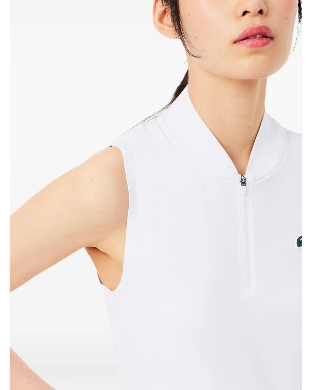 Lacoste White Sleeveless Ultra Dry Stretch Tennis Polo Shirt