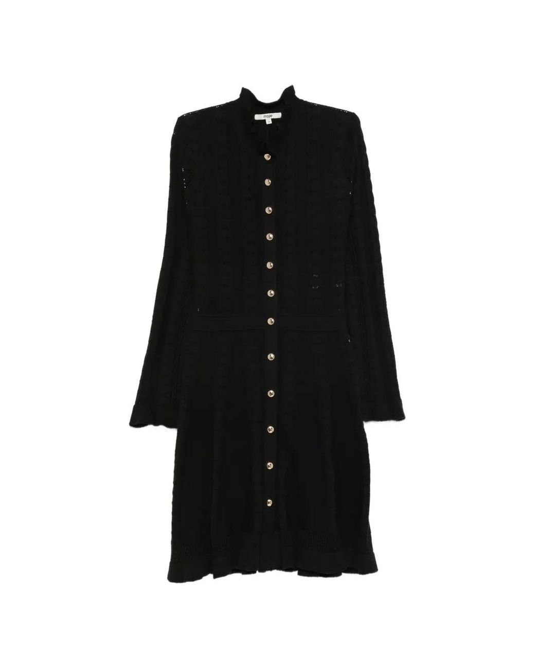 Maje Black Robe Courte En Maille Torsadée Et Finitions Volantées