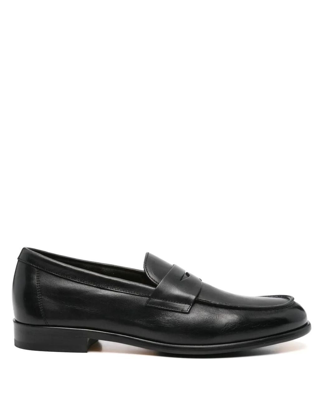 Doucal's Black Leather Loafers for men