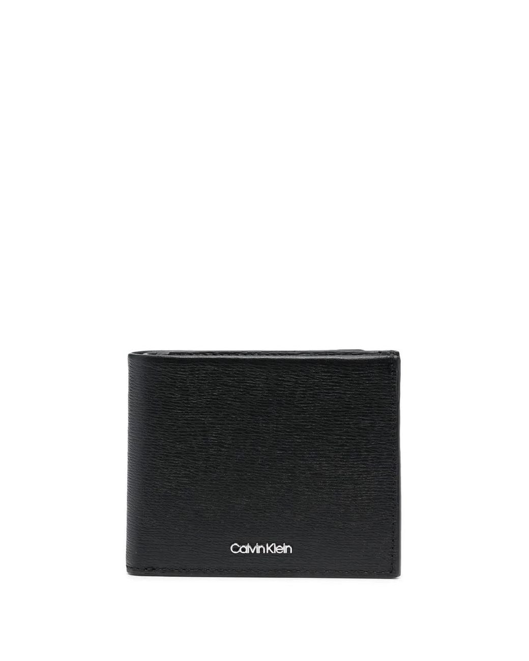 Calvin Klein Black Logo Stamp Bi-Fold Leather Wallet for men