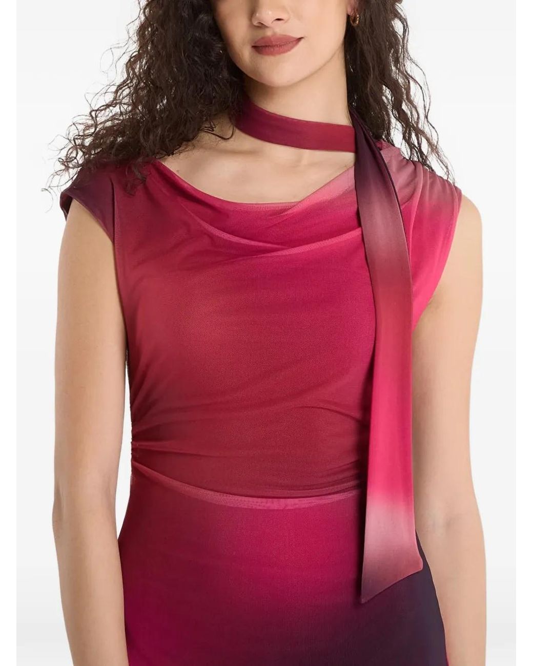 Desigual Red Robe Drapée À Imprimé Abstrait