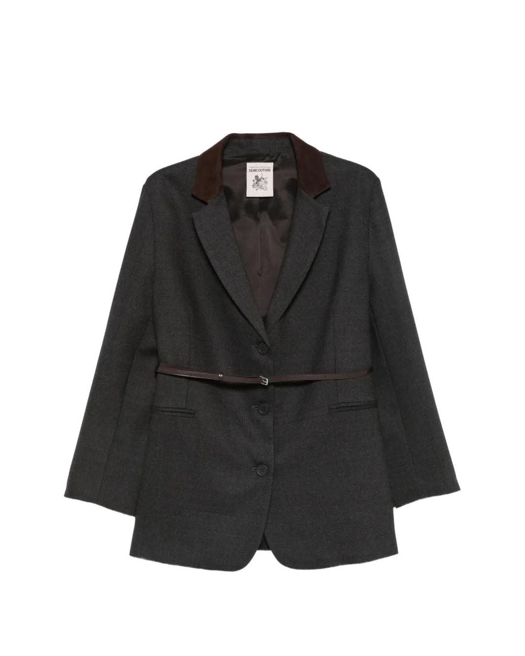 Semicouture Black Belted Contrast-Collar Jacket