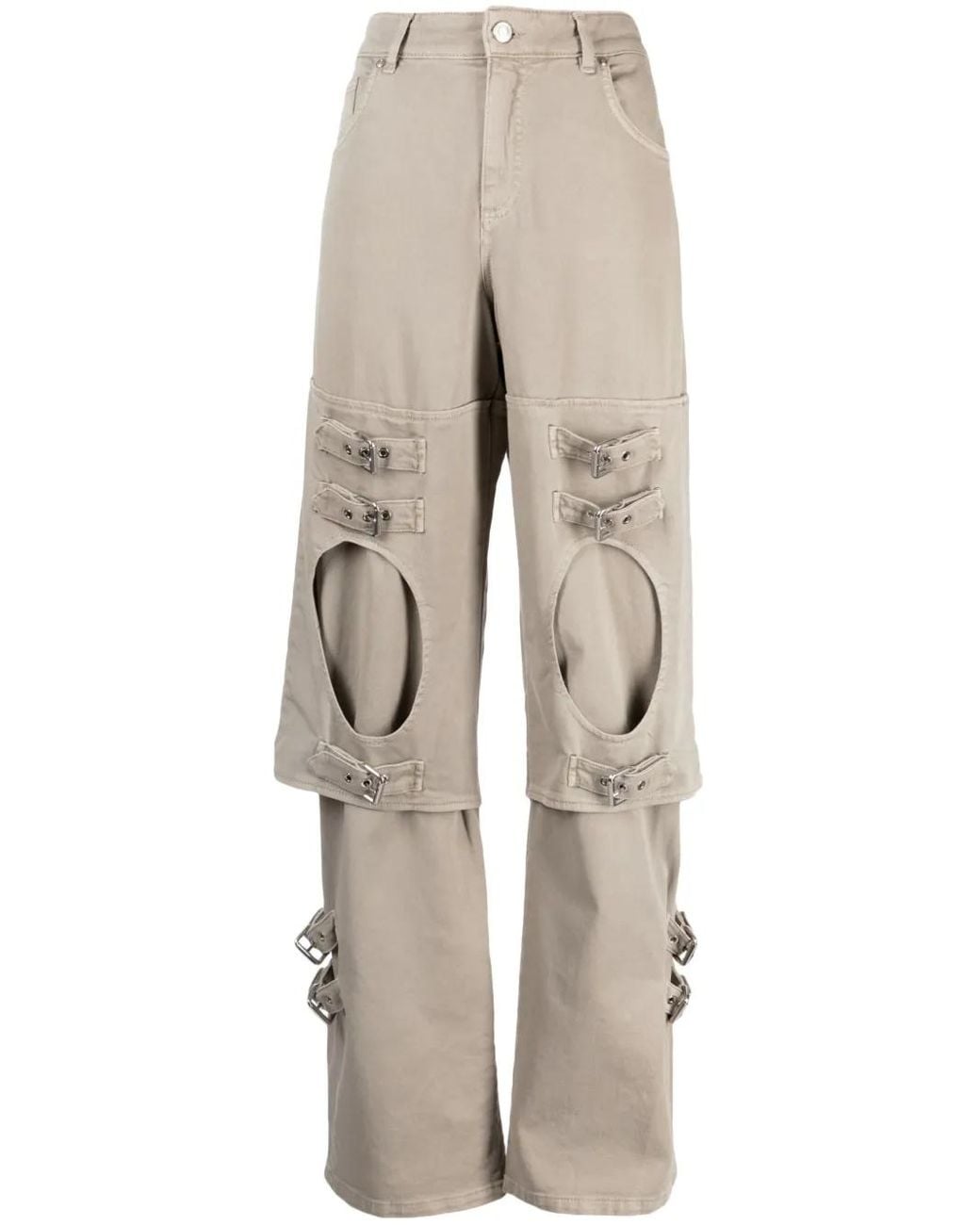 Blumarine Natural Buckle-Detailed Wide Leg Trousers