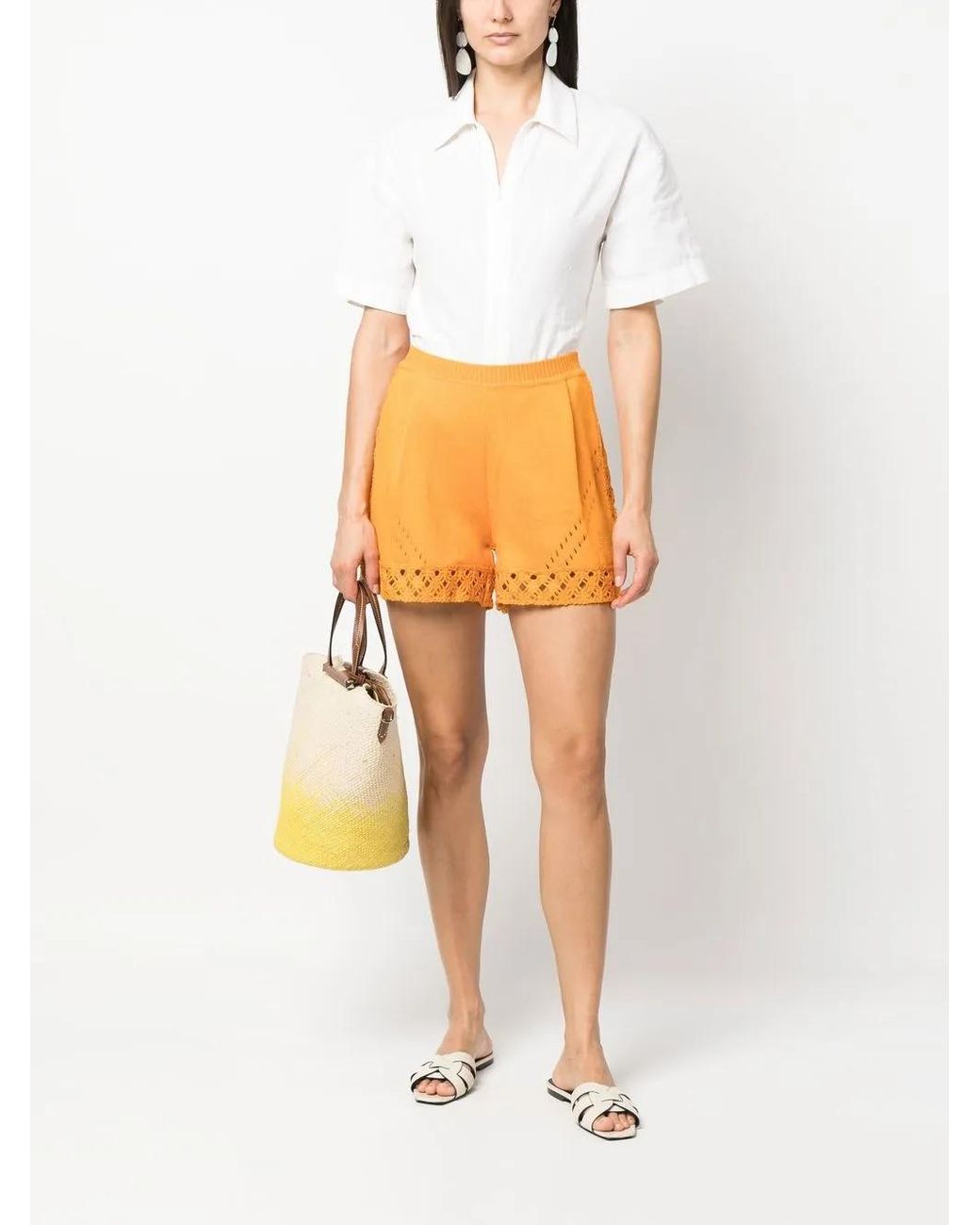 Alberta Ferretti Orange Open-Knit Shorts