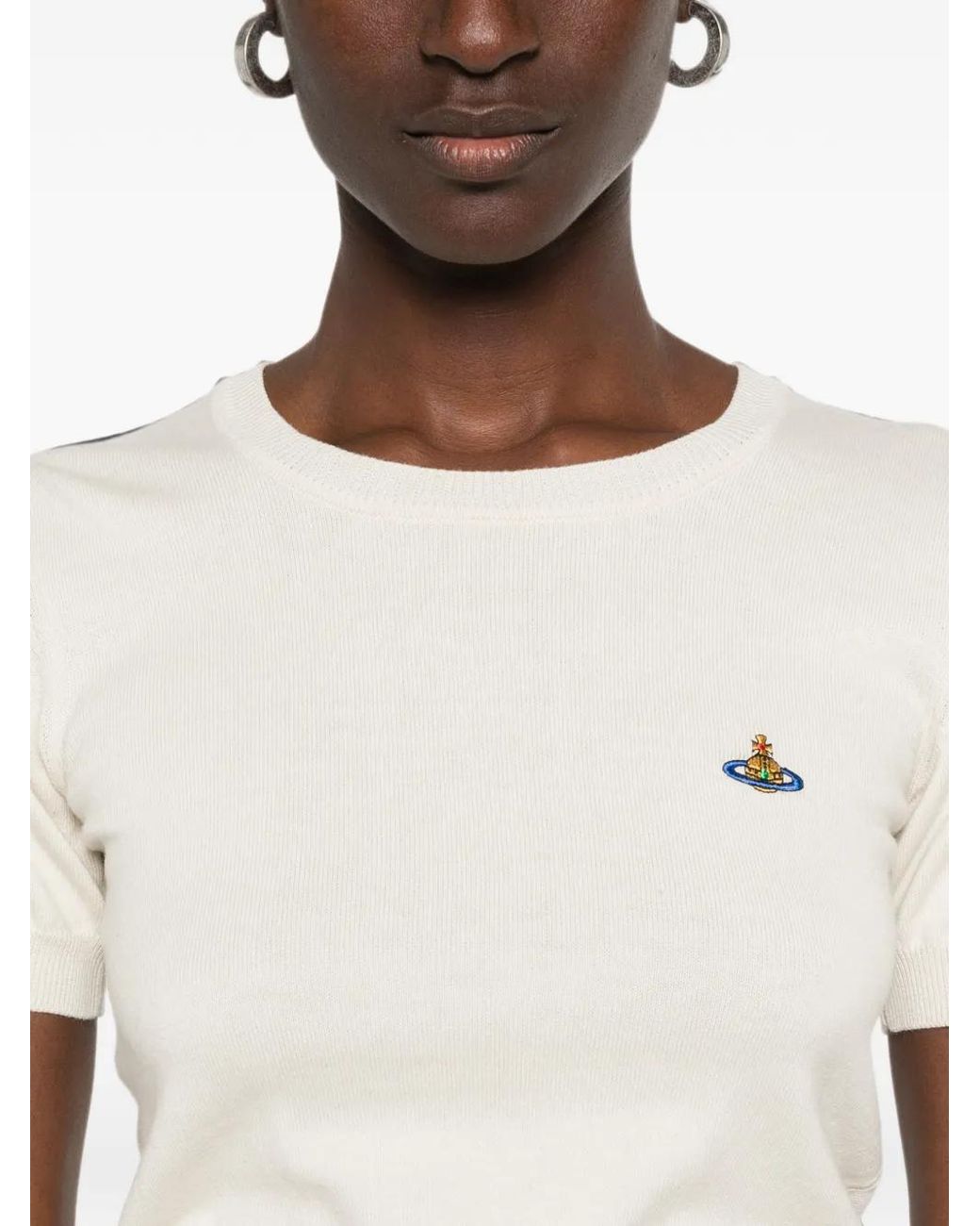 Vivienne Westwood White Bea Orb-Embroidered Short-Sleeve Top