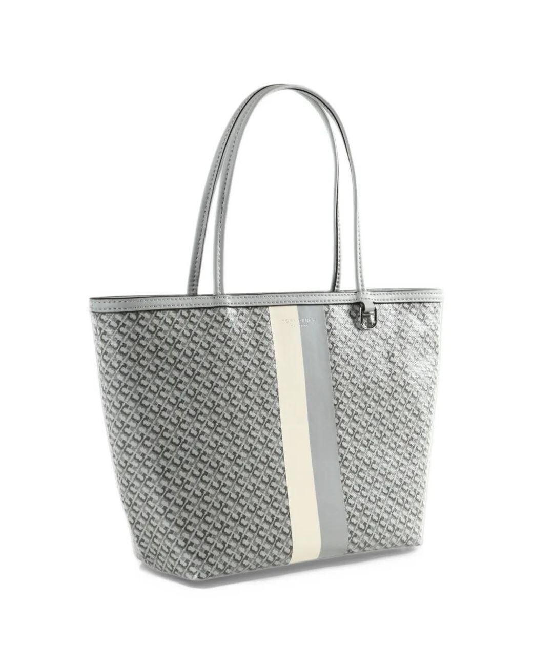 Tory Burch Monogram-Print Striped Tote Bag in White | Lyst