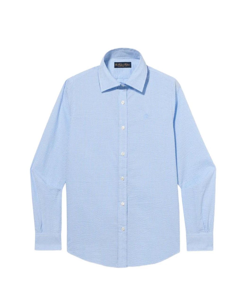 Brooks Brothers Blue Logo-Embroidered Micro-Checked Shirt