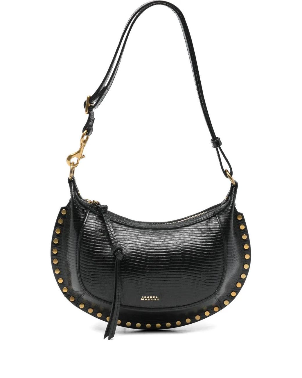 Isabel Marant Black Oskan Lizard-Effect Studded Shoulder Bag