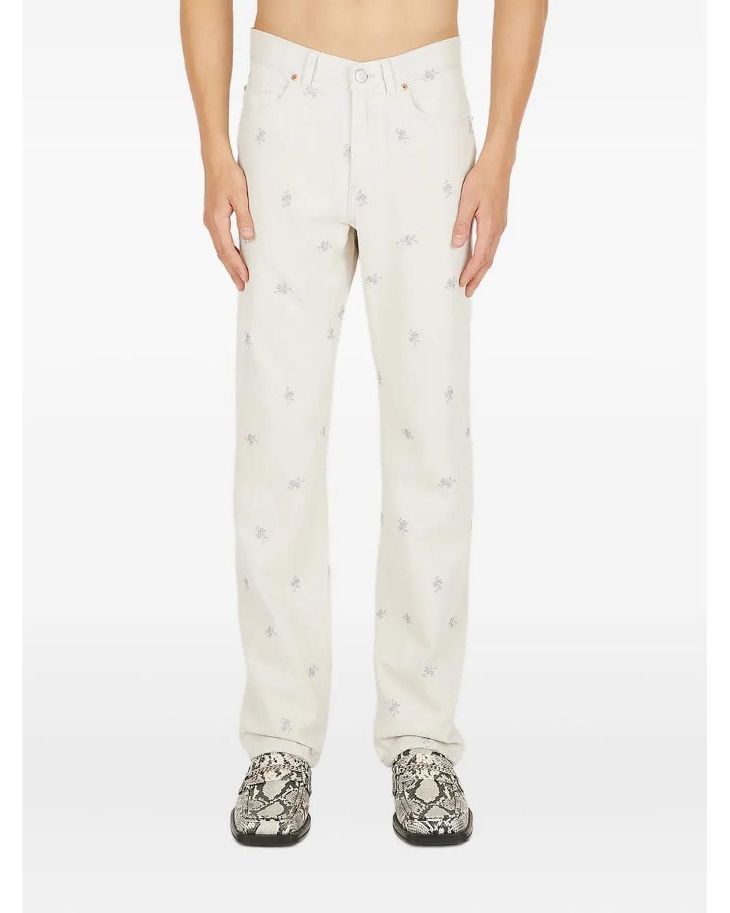 Martine Rose White Floral-Embroidered Jeans for men