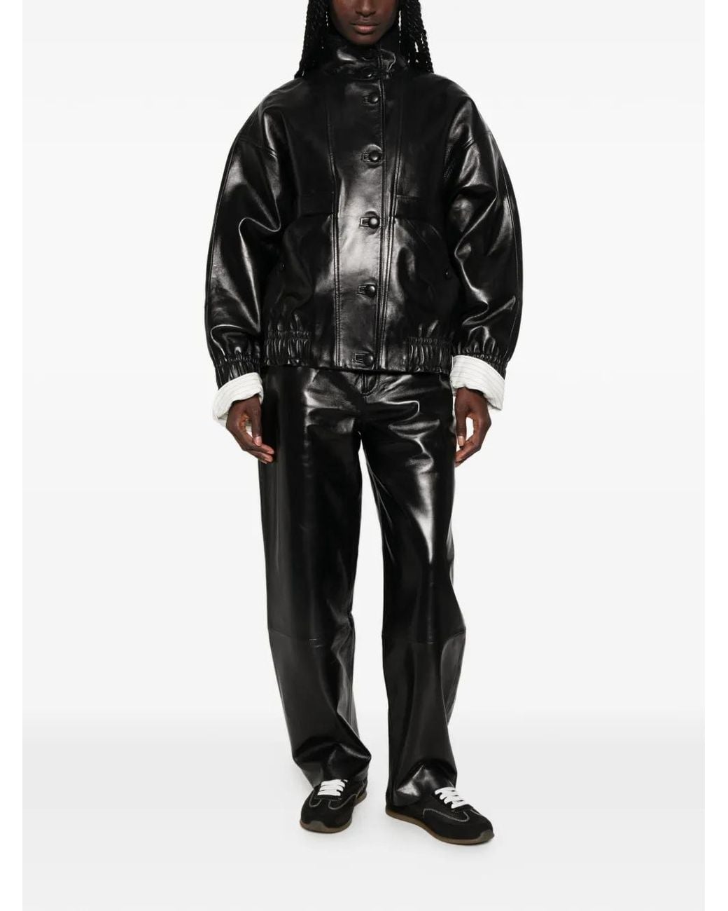Sandro Black Oversized Leather Jacket