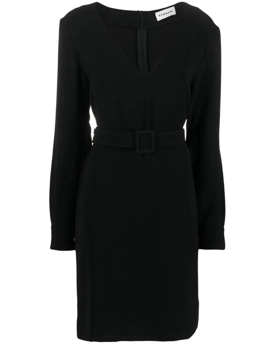 P.A.R.O.S.H. Black Belted V-Neck Minidress