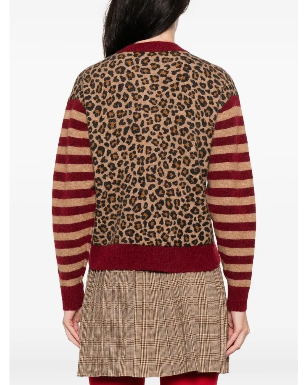Mc2 Saint Barth Red Heidi Leopard Striped Cardigan