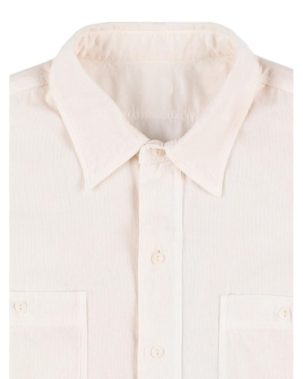 Fortela White Work Corduroy Patch-Pocket Shirt for men