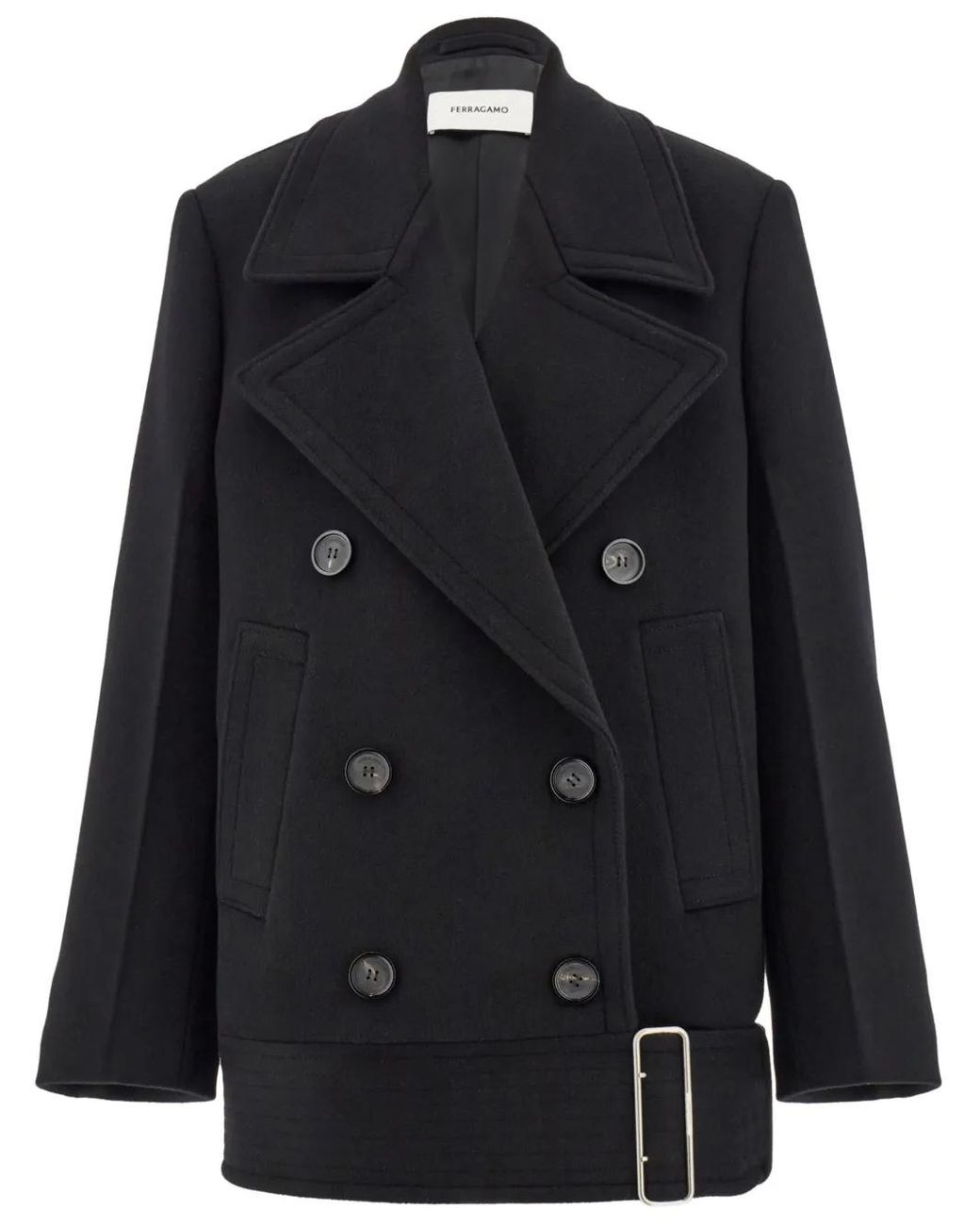 Ferragamo Black Brushed-Finish Peacoat