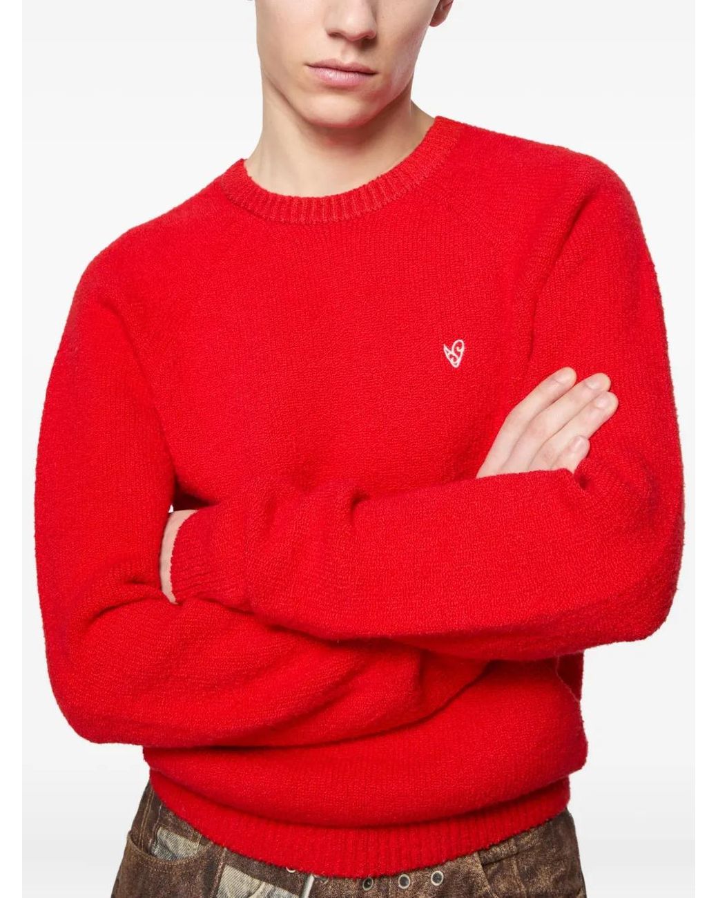 Acne Red Pocket-Detail Crew-Neck Sweater for men
