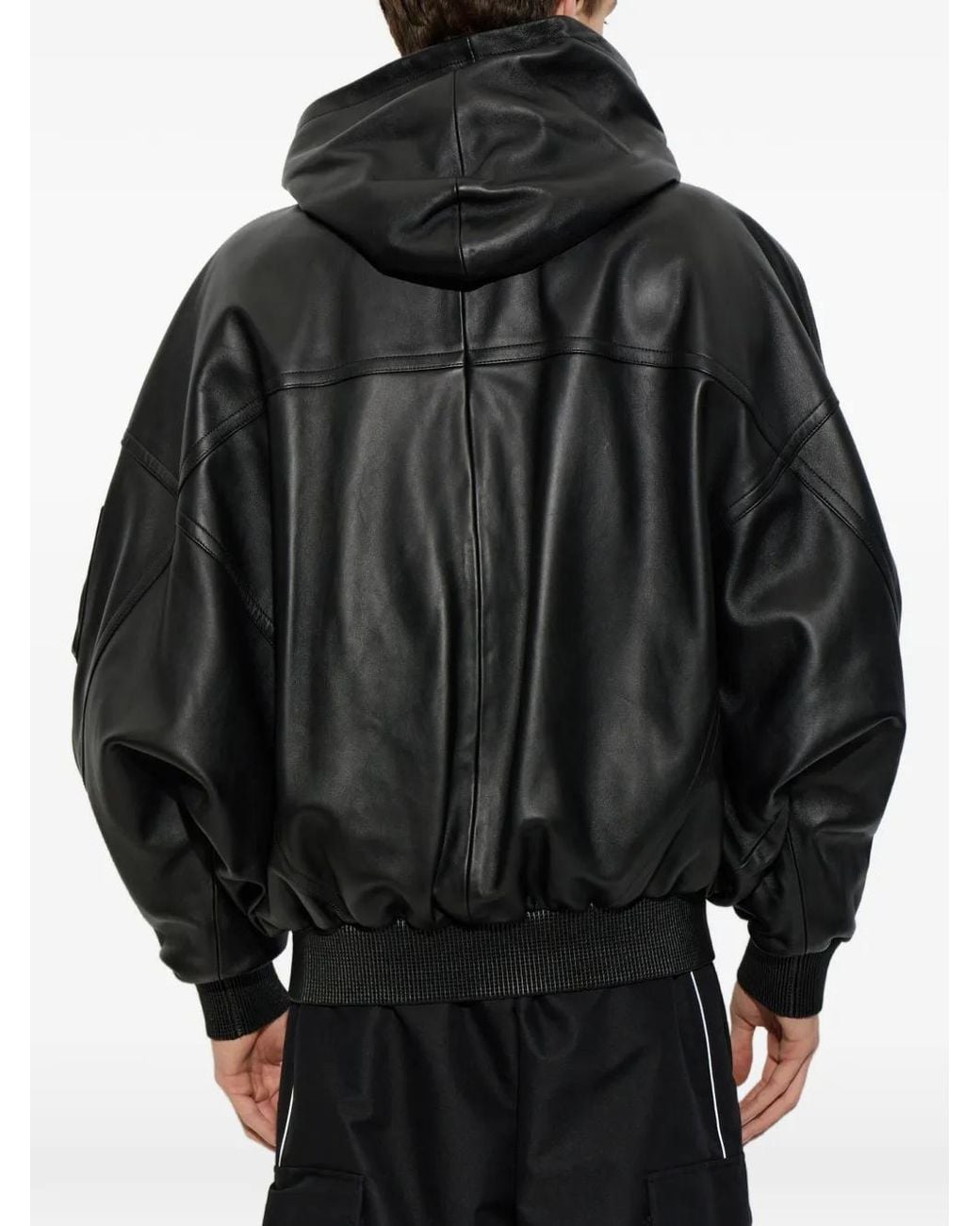 Balenciaga Black Hooded Leather Jacket for men