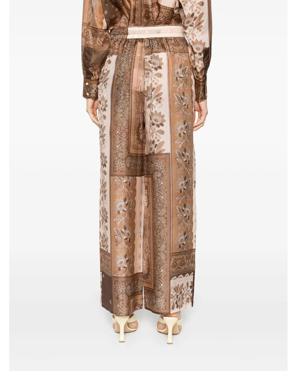Zimmermann Natural Silk Wide-Leg Trousers With Bandana Print