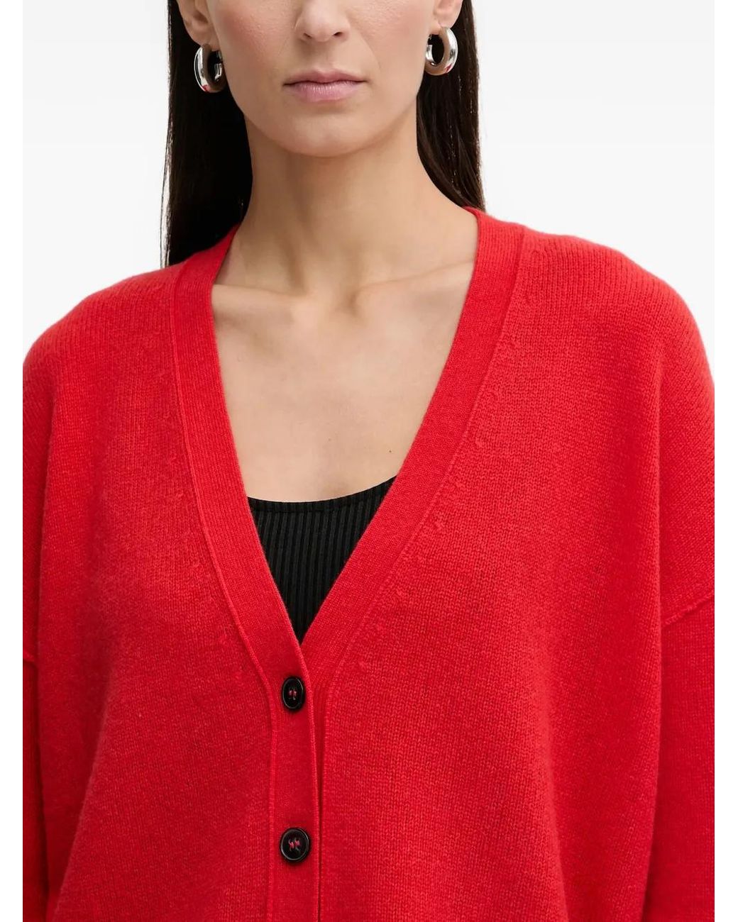 Marc O' Polo Red Buttoned V-Neck Knitwear