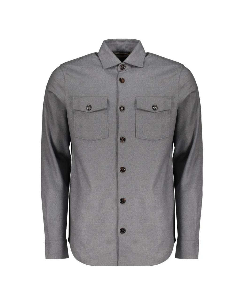 Moorer Gray Button-Up Chest-Pocket Shirt for men