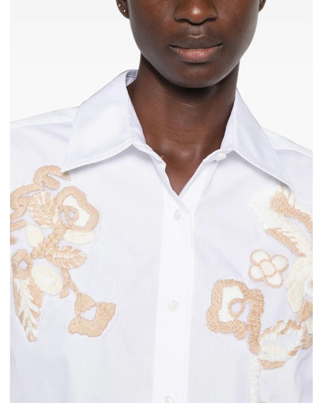 ERMANNO FIRENZE White Floral-Embroidered Cotton Shirt