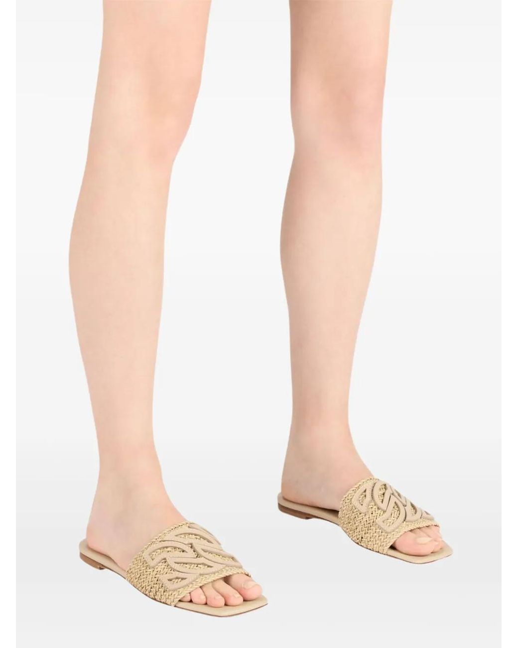 Casadei Natural Woven-Strap Flat Sandals